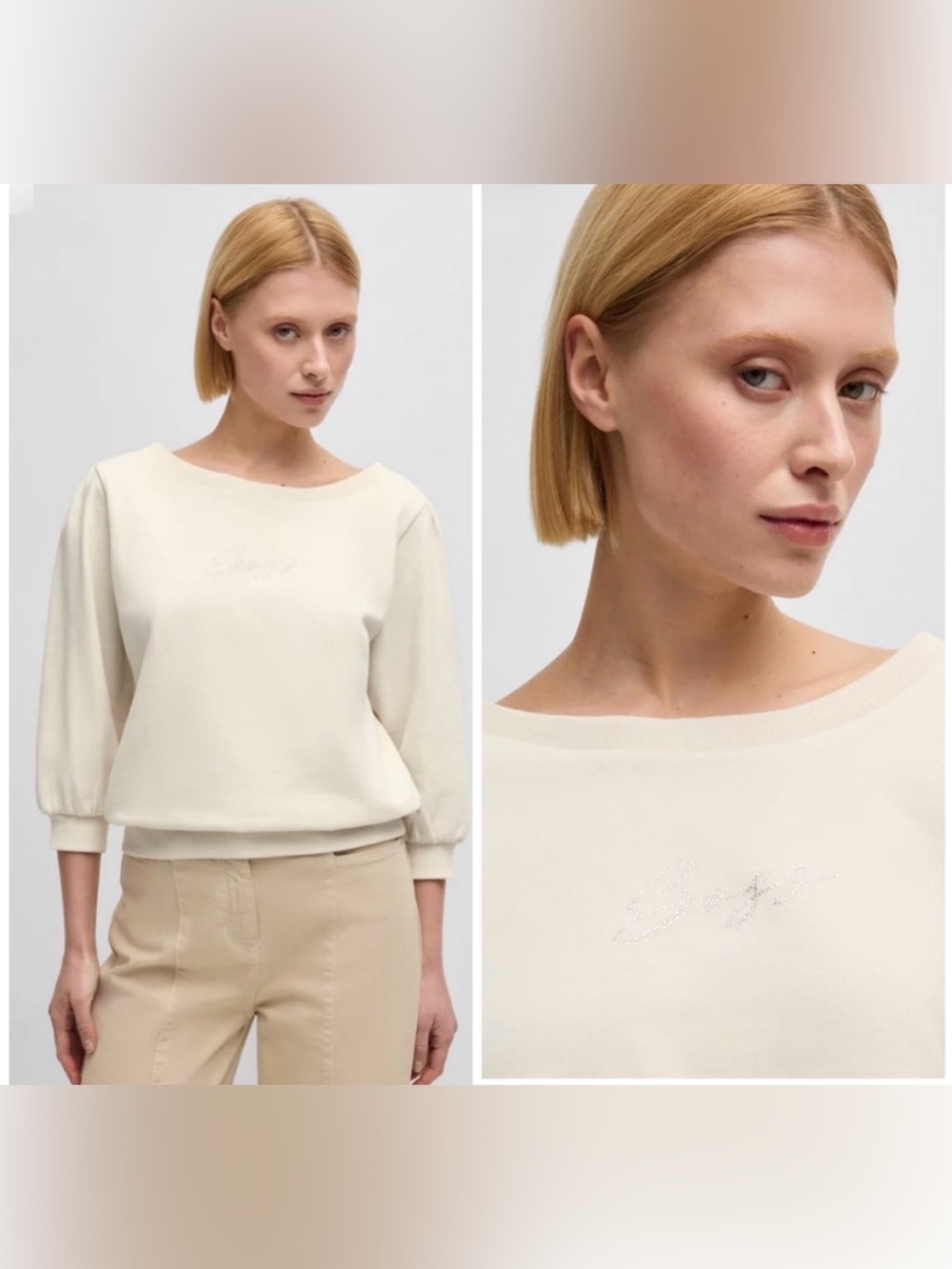 NWT- BOSS COTTON-TERRY SWEATSHIRT WITH CRYSTAL-TRIMMED LOGO‎